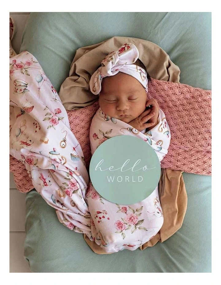 Alices Tea Party Organic Jersey Wrap And Topknot Set in Pink image 3