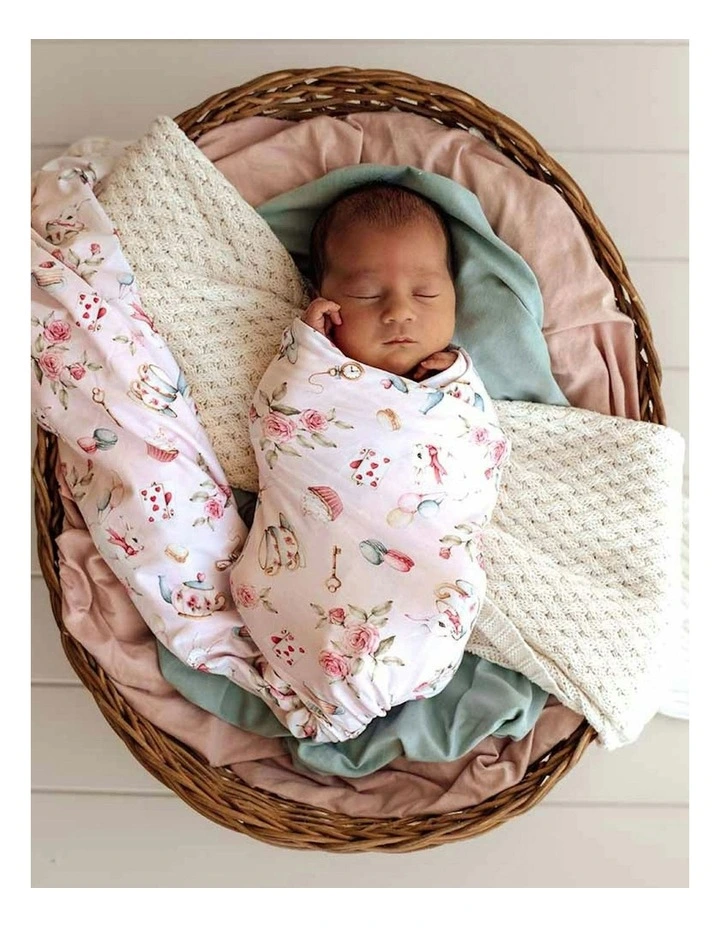 Alices Tea Party Organic Jersey Wrap And Topknot Set in Pink image 5