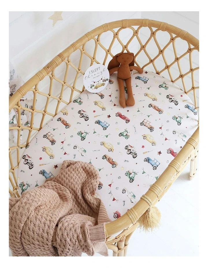 Vintage Cars Organic Bassinet Sheet/Change Pad Cover in Beige image 2
