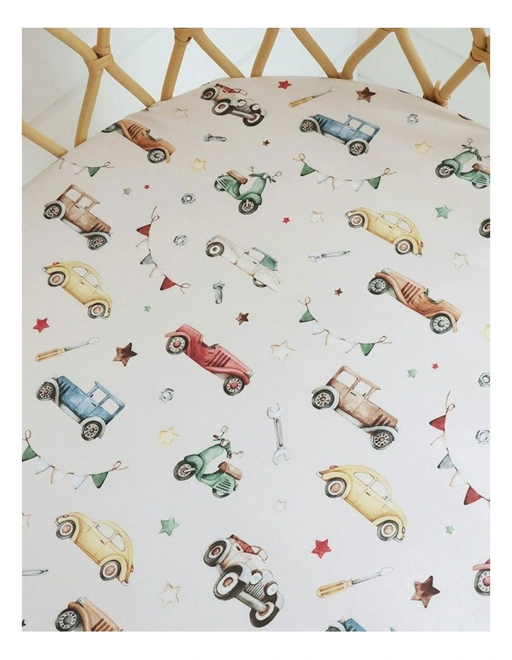 Vintage Cars Organic Bassinet Sheet/Change Pad Cover in Beige image 3