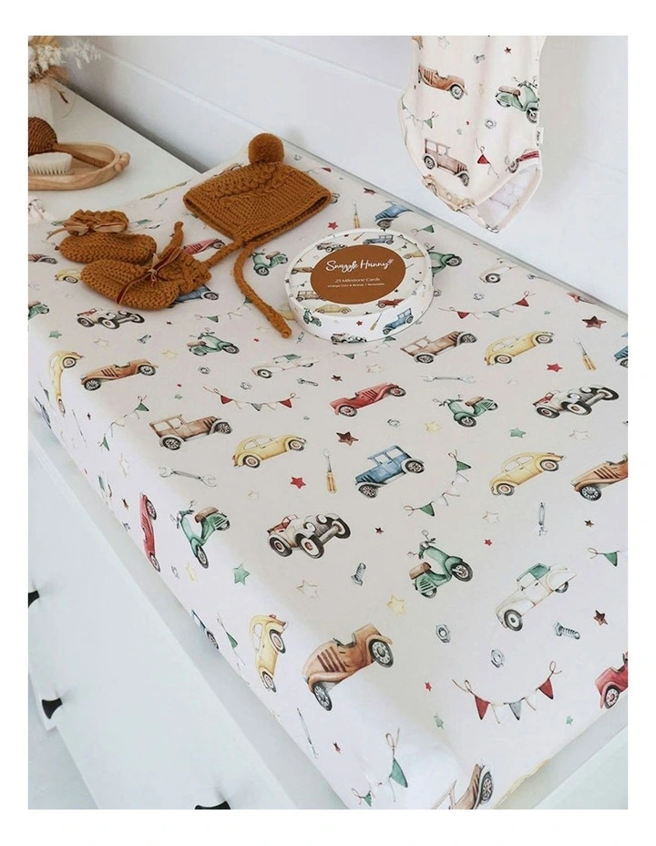 Vintage Cars Organic Bassinet Sheet/Change Pad Cover in Beige image 4