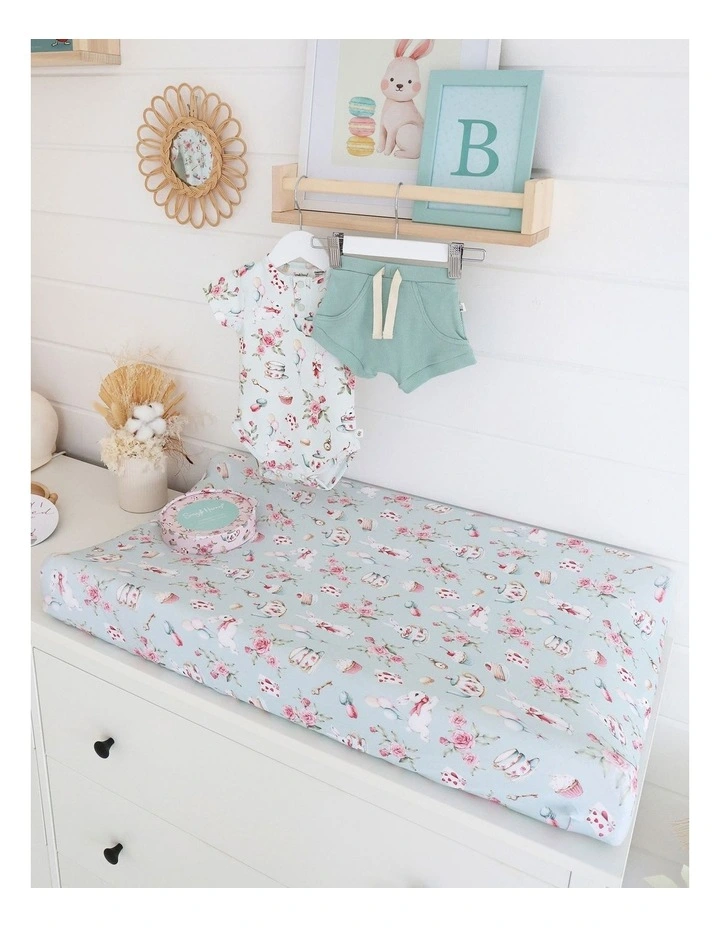 White Rabbit Organic Bassinet Sheet/Change Pad Cover in Green image 3
