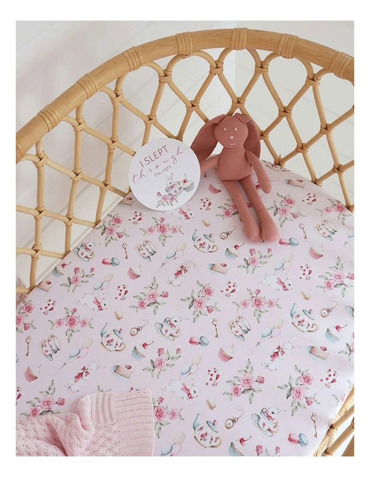 Alices Tea Party Organic Bassinet Sheet/Change Pad Cover in Pink image 2