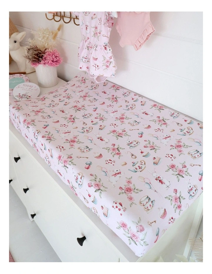 Alices Tea Party Organic Bassinet Sheet/Change Pad Cover in Pink image 3