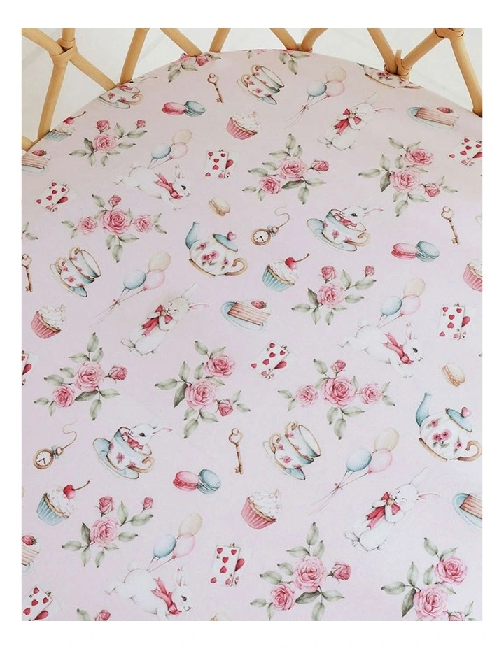 Alices Tea Party Organic Bassinet Sheet/Change Pad Cover in Pink image 3