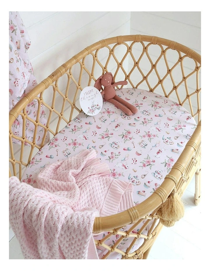 Alices Tea Party Organic Bassinet Sheet/Change Pad Cover in Pink image 4
