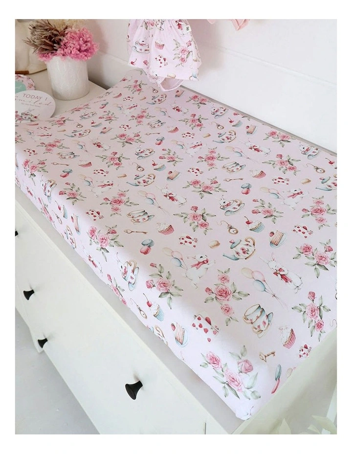 Alices Tea Party Organic Bassinet Sheet/Change Pad Cover in Pink image 5