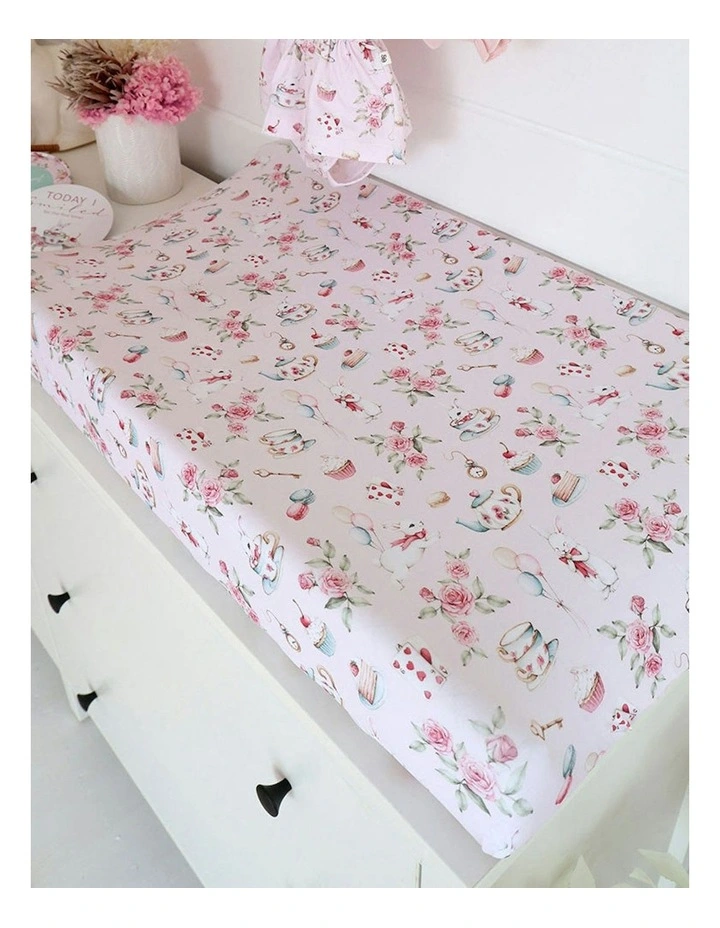 Alices Tea Party Organic Bassinet Sheet/Change Pad Cover in Pink image 5