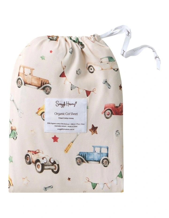 Vintage Cars Organic Fitted Cot Sheet in Beige image 1