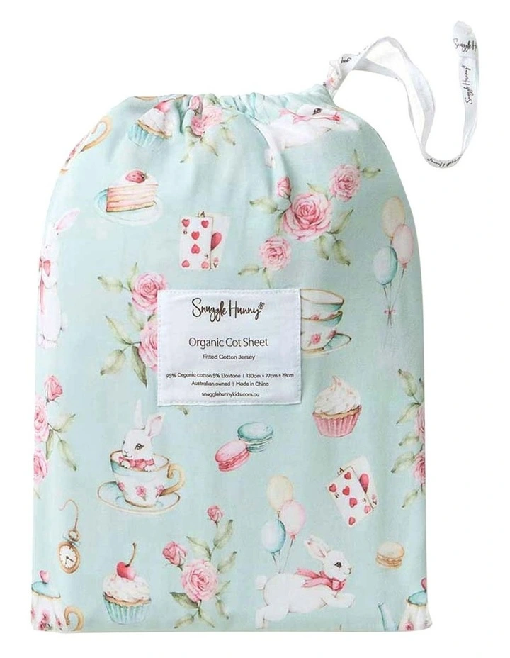 White Rabbit Organic Fitted Cot Sheet in Blue image 1