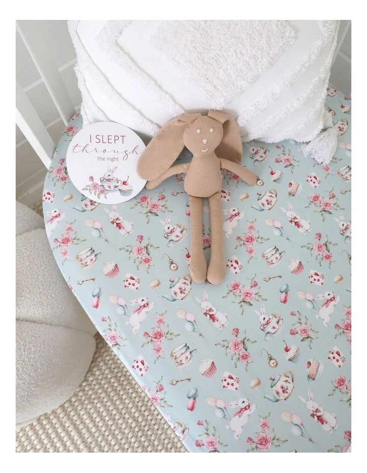 White Rabbit Organic Fitted Cot Sheet in Blue image 2