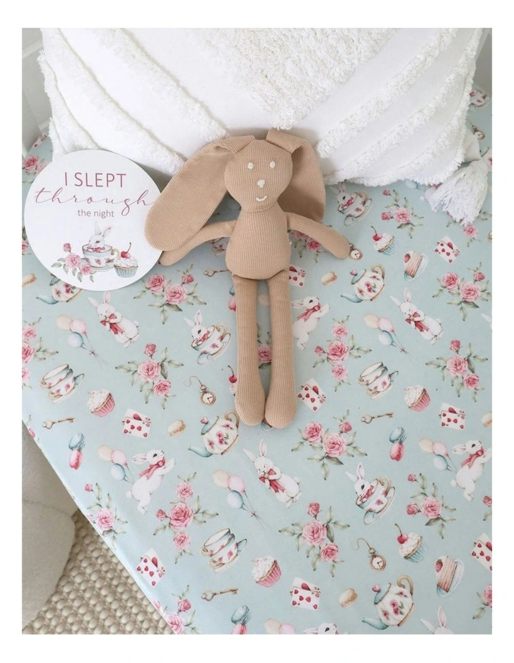 White Rabbit Organic Fitted Cot Sheet in Blue image 2