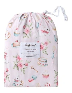 Alices Tea Party Organic Fitted Cot Sheet in Pink