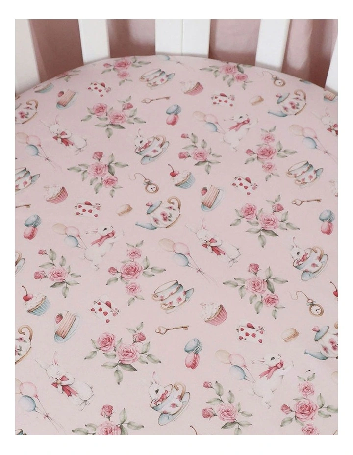 Alices Tea Party Organic Fitted Cot Sheet in Pink image 3