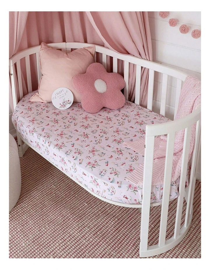 Alices Tea Party Organic Fitted Cot Sheet in Pink image 4