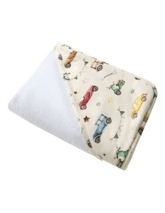 Vintage Cars Organic Hooded Baby Towel in Beige