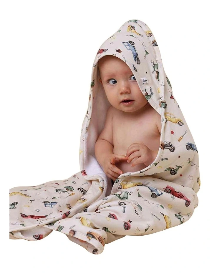 Vintage Cars Organic Hooded Baby Towel in Beige image 3