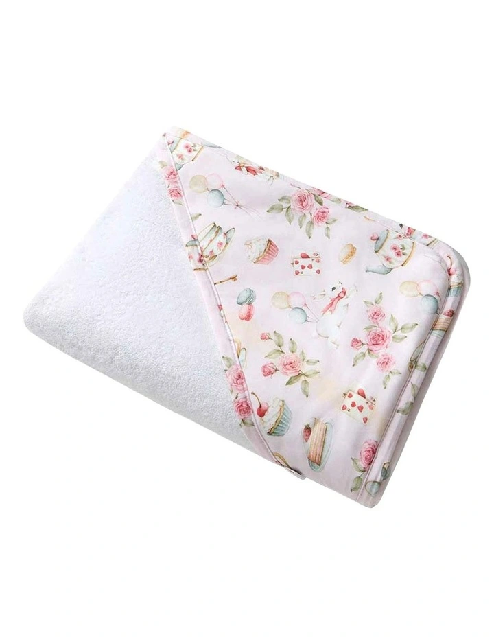 Alices Tea Party Organic Hooded Baby Towel in Pink image 1