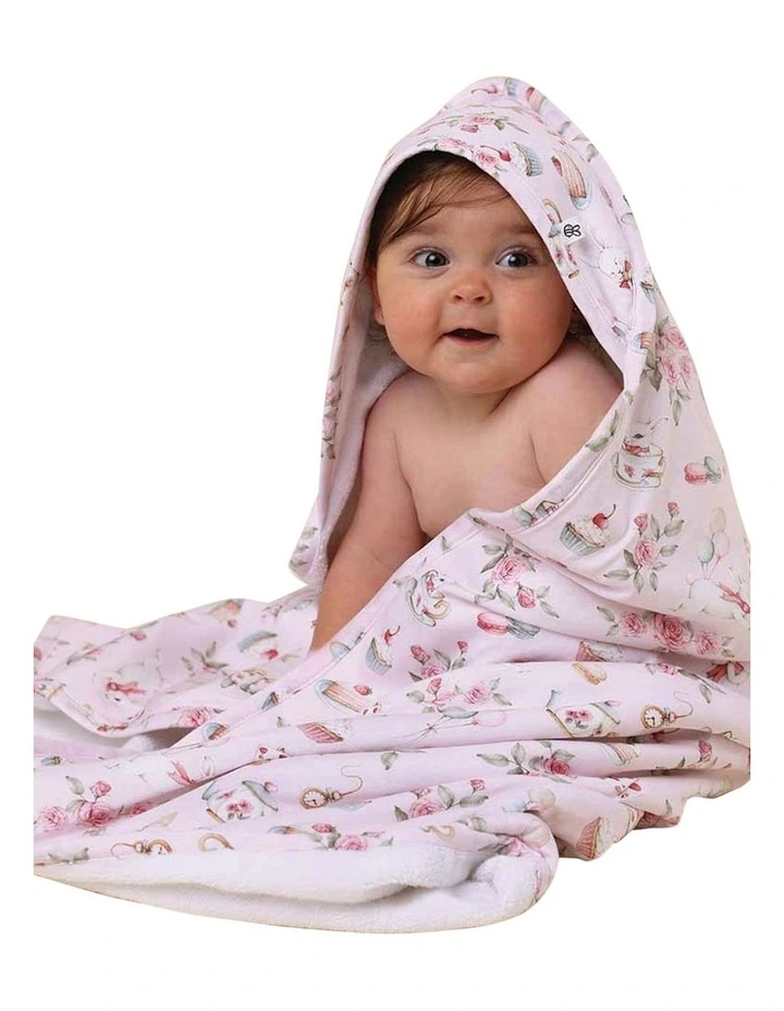 Alices Tea Party Organic Hooded Baby Towel in Pink image 2