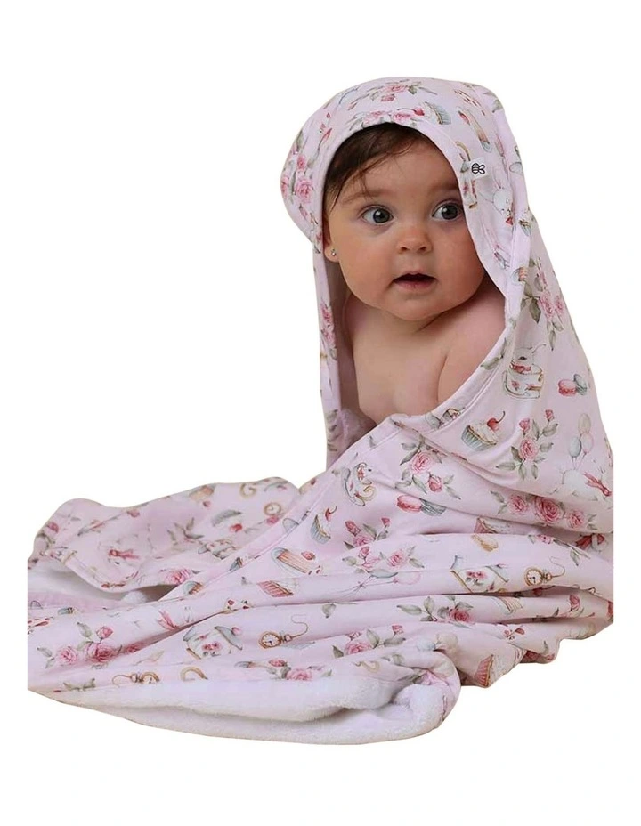 Alices Tea Party Organic Hooded Baby Towel in Pink image 3