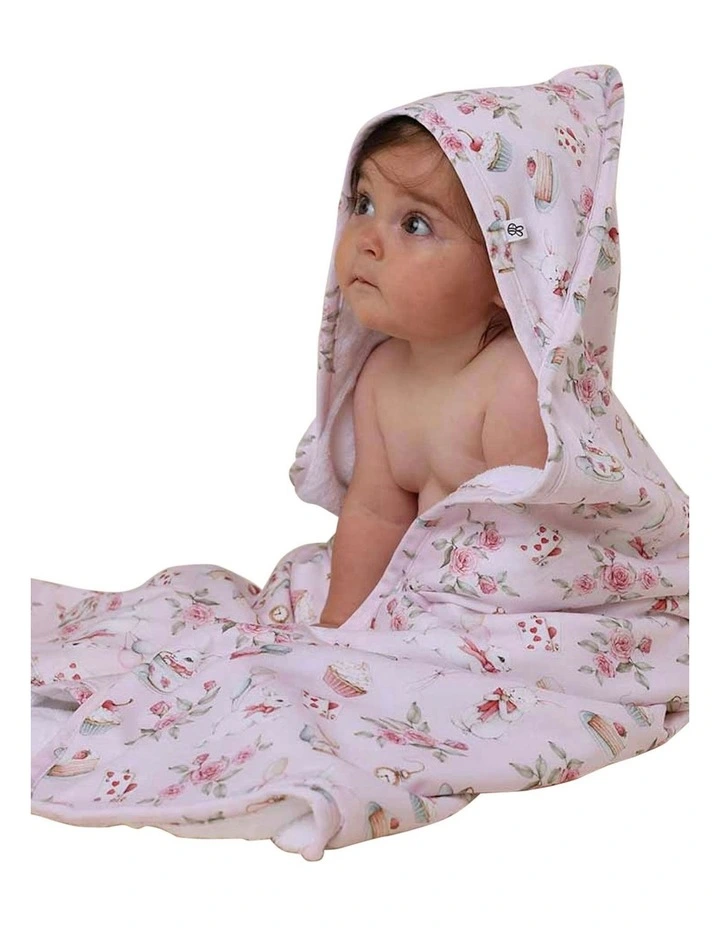 Alices Tea Party Organic Hooded Baby Towel in Pink image 4
