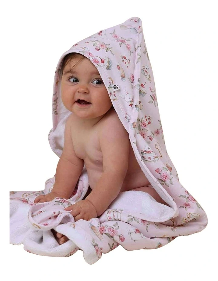 Alices Tea Party Organic Hooded Baby Towel in Pink image 5