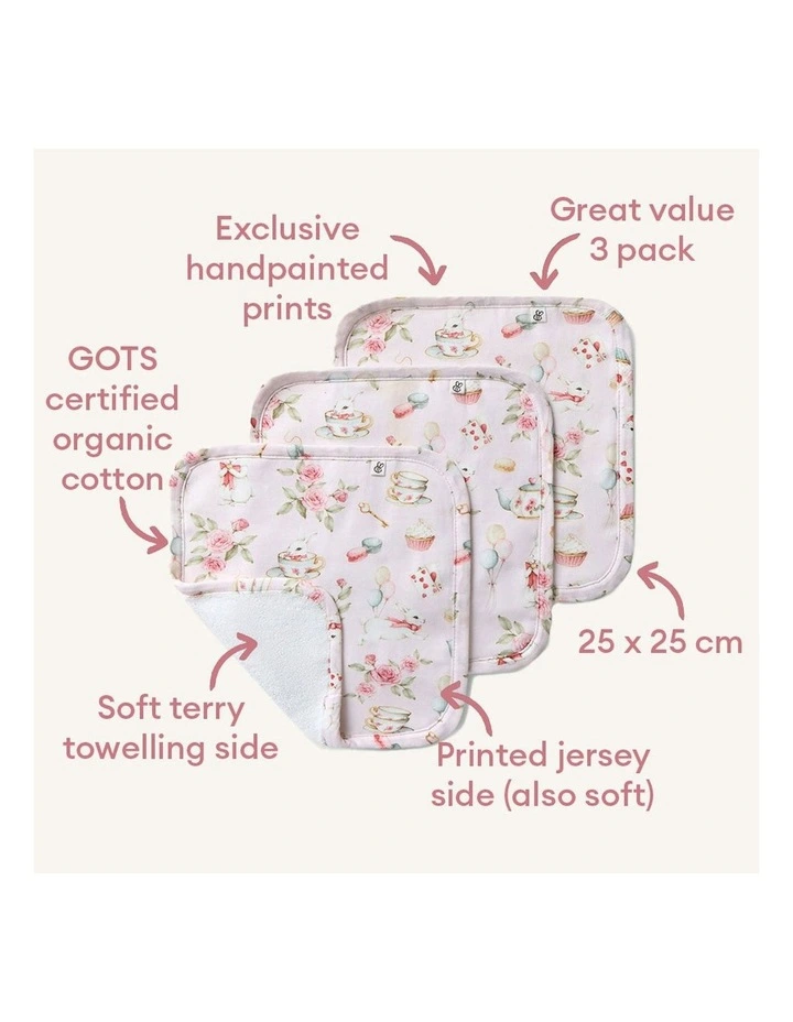 Alices Tea Party Organic Wash Cloths 3 Pack image 2