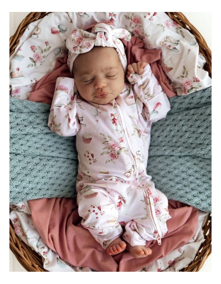 Alices Tea Party Organic Snugglesuit Convertible Romper with Frill in Pale Pink image 3