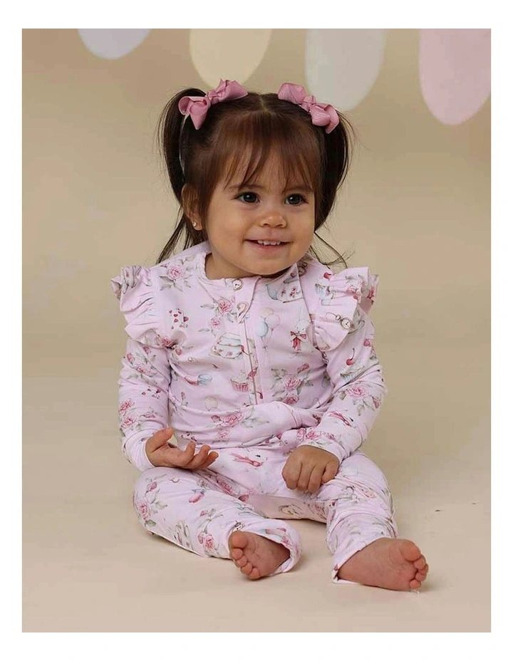 Alices Tea Party Organic Snugglesuit Convertible Romper with Frill in Pale Pink image 5