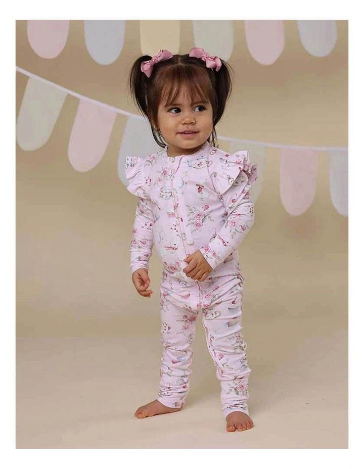 Alices Tea Party Organic Snugglesuit Convertible Romper with Frill in Pale Pink image 7