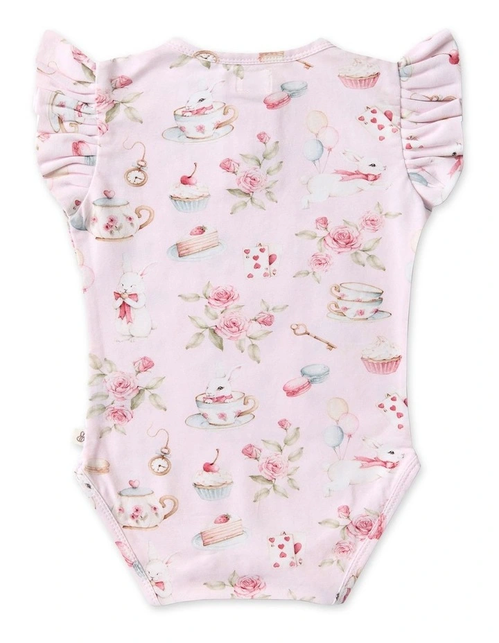 Alices Tea Party Short Sleeve Organic Bodysuit in Pale Pink image 2
