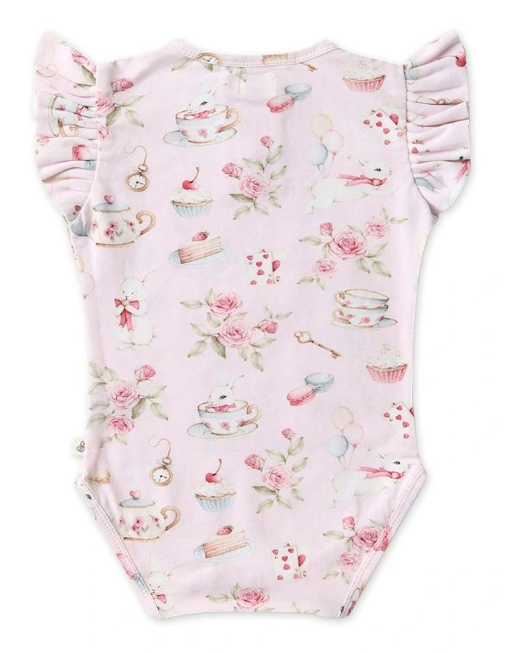 Alices Tea Party Short Sleeve Organic Bodysuit in Pale Pink image 2