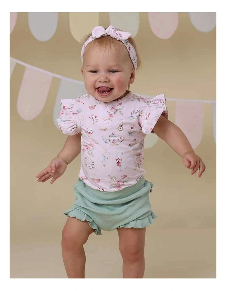 Alices Tea Party Short Sleeve Organic Bodysuit in Pale Pink image 5