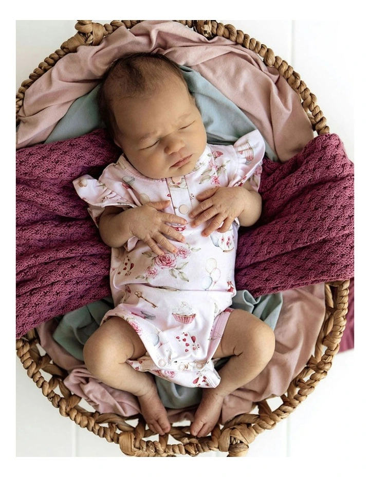 Alices Tea Party Short Sleeve Organic Bodysuit in Pale Pink image 6