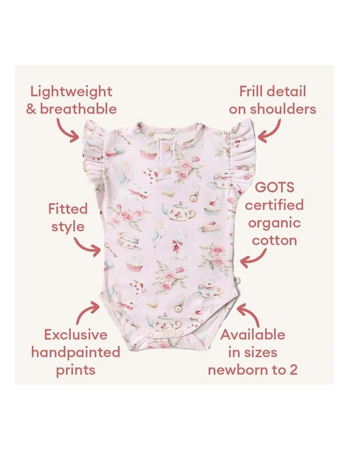 Alices Tea Party Short Sleeve Organic Bodysuit in Pale Pink image 7