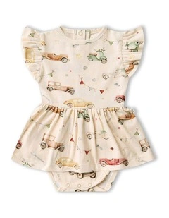 Vintage Cars Short Sleeve Organic Dress in Multi