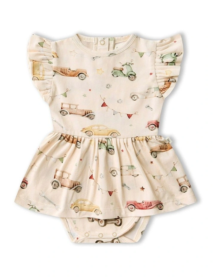 Vintage Cars Short Sleeve Organic Dress in Multi image 1