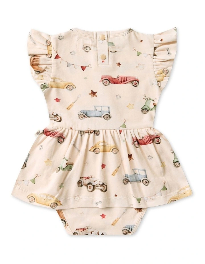 Vintage Cars Short Sleeve Organic Dress in Multi image 2