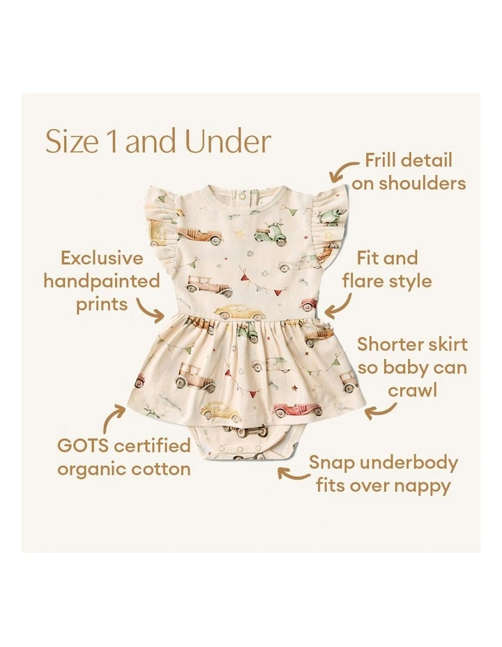 Vintage Cars Short Sleeve Organic Dress in Multi image 5