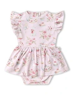 Alices Tea Party Short Sleeve Organic Dress in Pink
