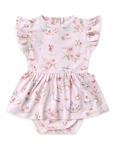 Alices Tea Party Short Sleeve Organic Dress in Pink