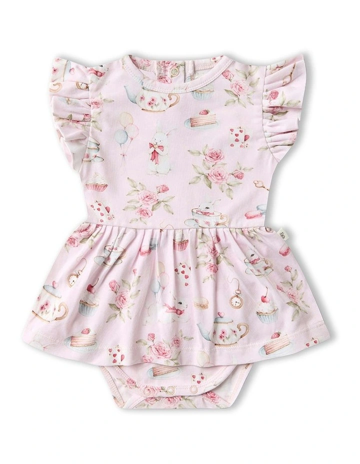 Alices Tea Party Short Sleeve Organic Dress in Pink image 1