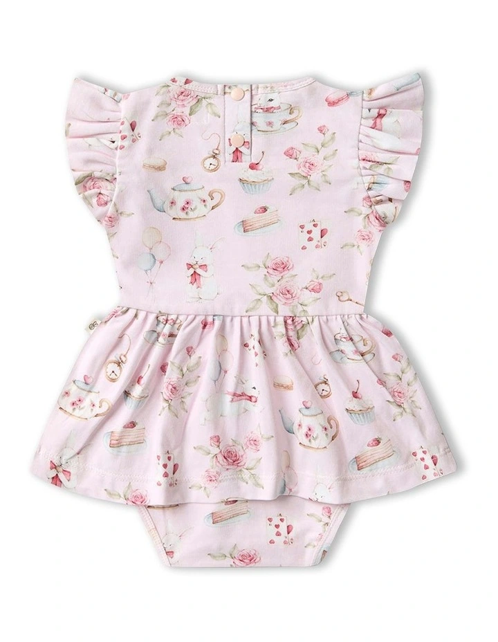 Alices Tea Party Short Sleeve Organic Dress in Pink image 2