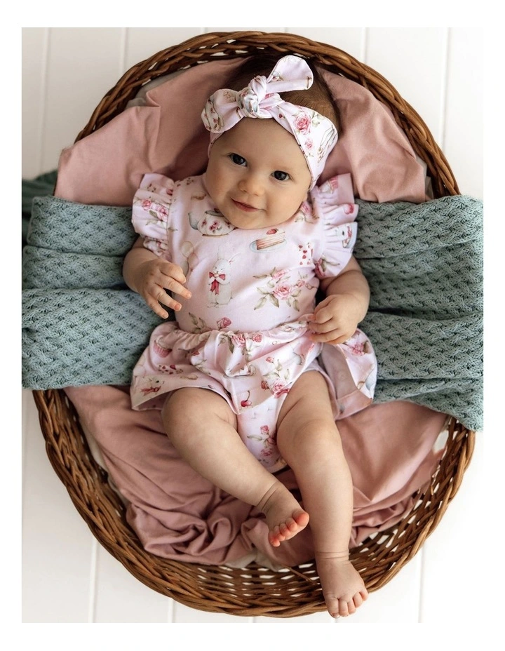 Alices Tea Party Short Sleeve Organic Dress in Pink image 3