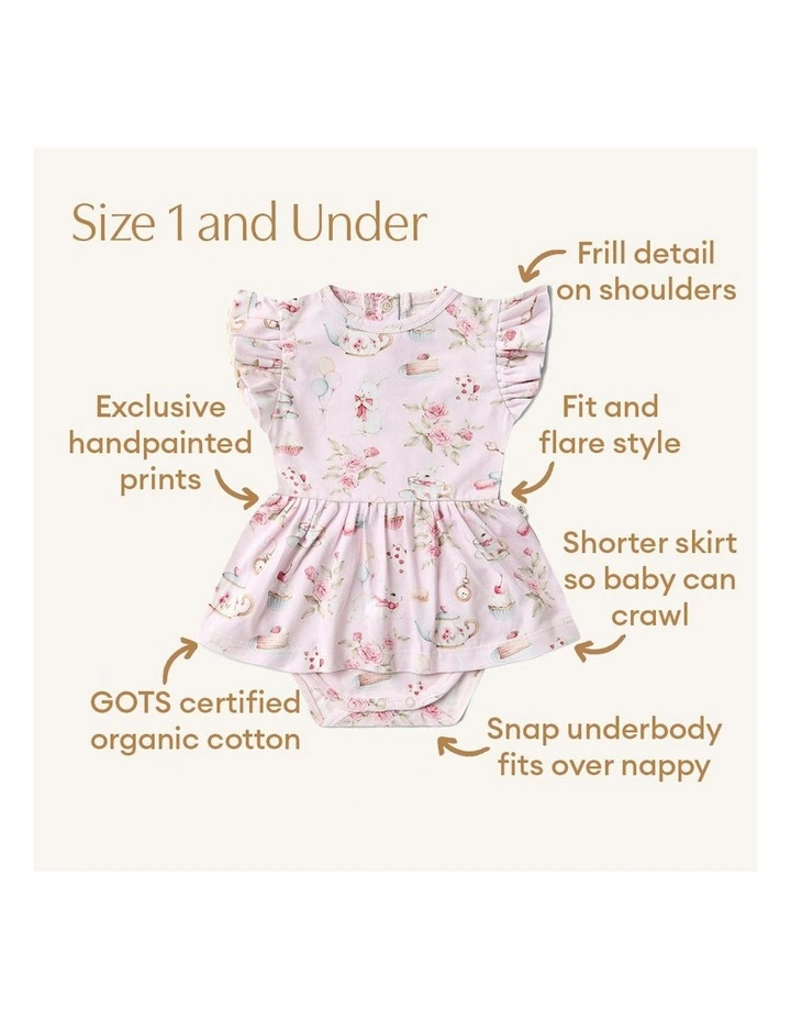 Alices Tea Party Short Sleeve Organic Dress in Pink image 6