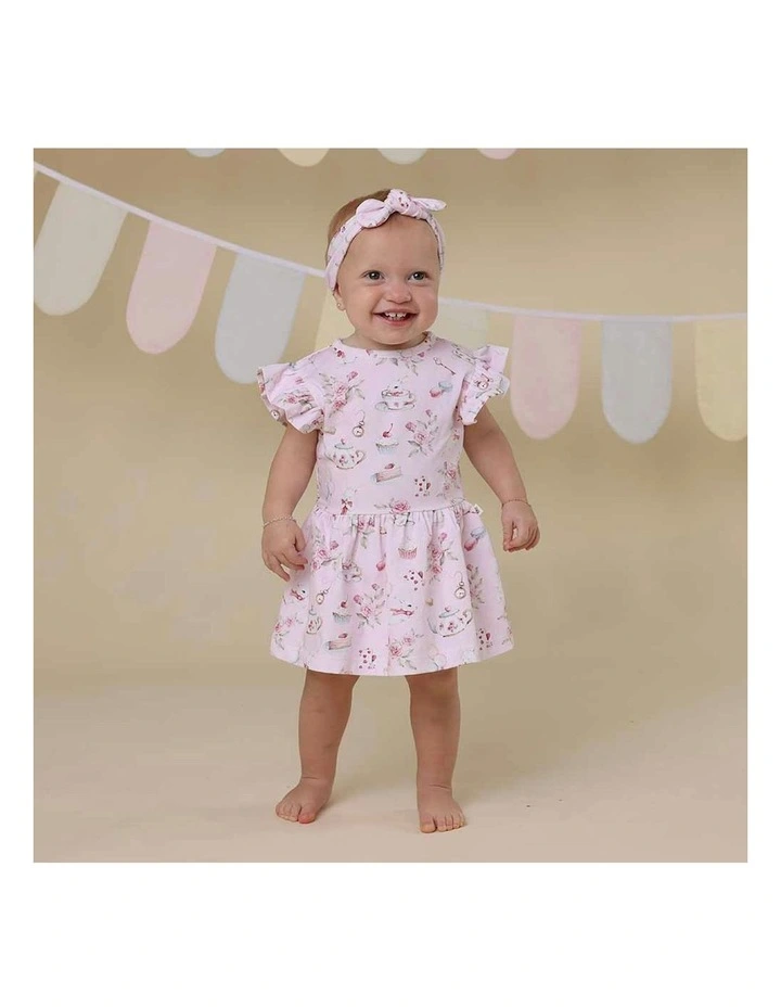 Alices Tea Party Short Sleeve Organic Dress in Pink image 7