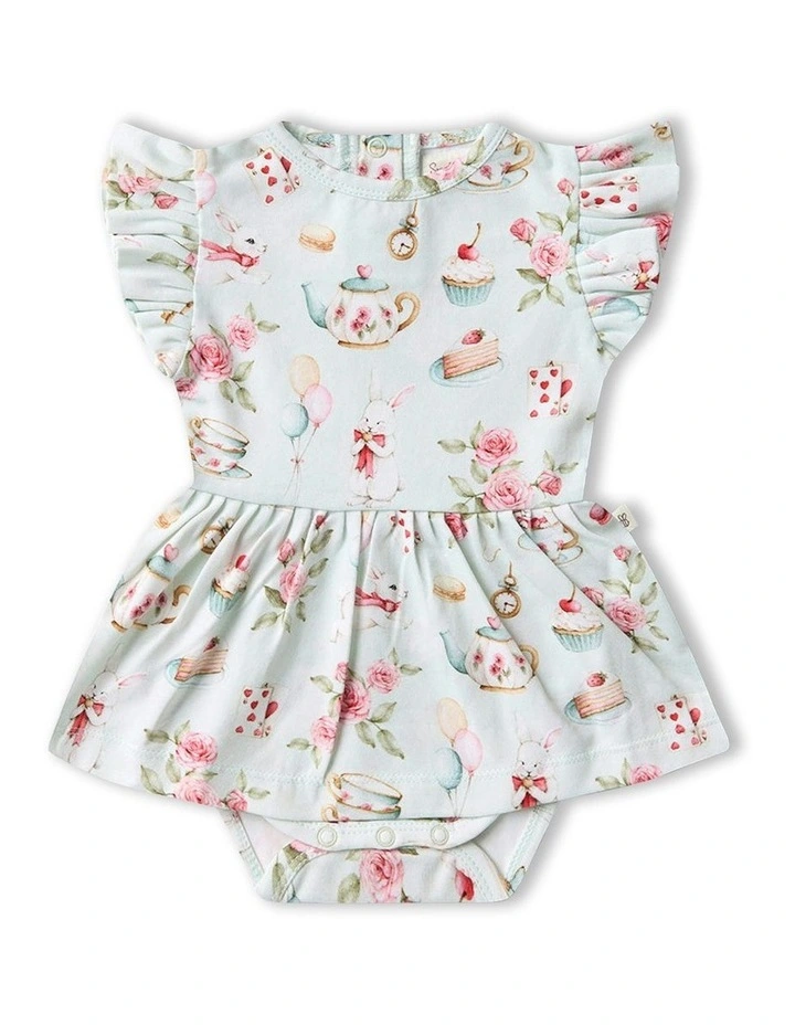 White Rabbit Short Sleeve Organic Dress in Green image 1