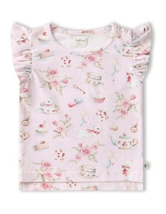 Alices Tea Party Organic T-shirt With Frill in Pink