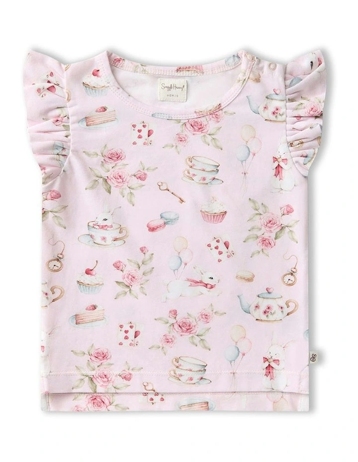Alices Tea Party Organic T-shirt With Frill in Pink image 1
