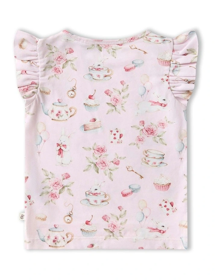 Alices Tea Party Organic T-shirt With Frill in Pink image 2